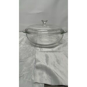 Vintage Pyrex Clear Covered Casserole Dish Round Oven & Microwave Safe USA